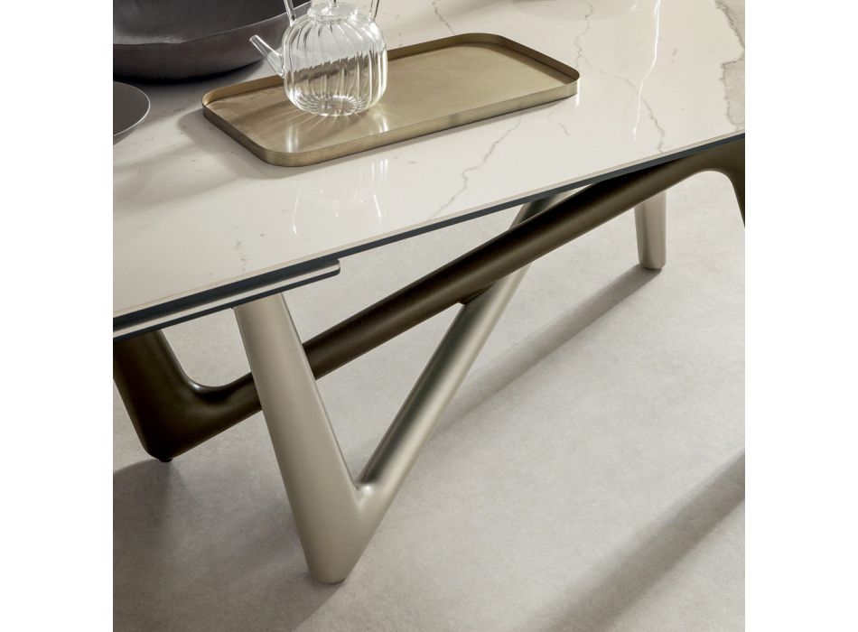 Mesa de comedor extensible a 294 cm de cerámica pulida y poliuretano - Stalto viadurini