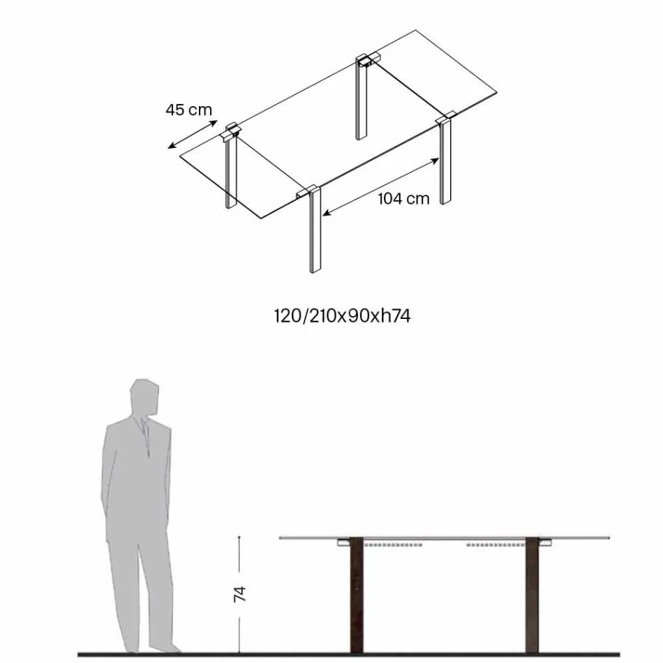 Mesa de comedor extensible hasta 280 cm con tapa de cristal Made in Italy - Melo viadurini