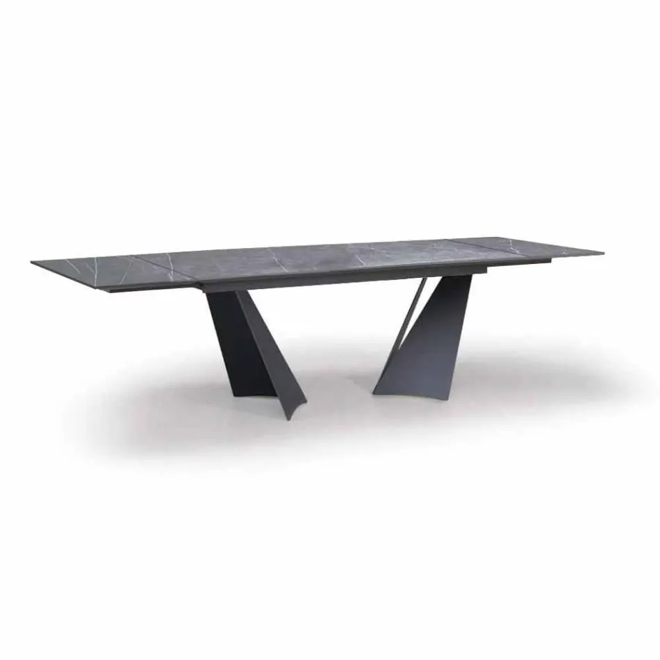 Mesa de comedor extensible hasta 294 cm en gres y metal Made in Italy - Nuzzio viadurini