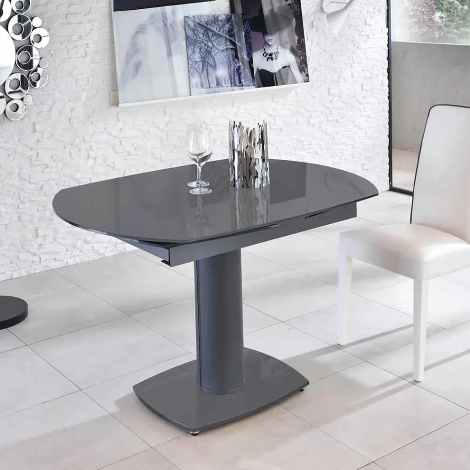 Mesa de comedor extensible de vidrio y símil piel, L120 / 180xP90cm, Lelia viadurini