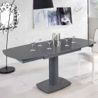 Mesa de comedor extensible de vidrio y símil piel, L120 / 180xP90cm, Lelia viadurini