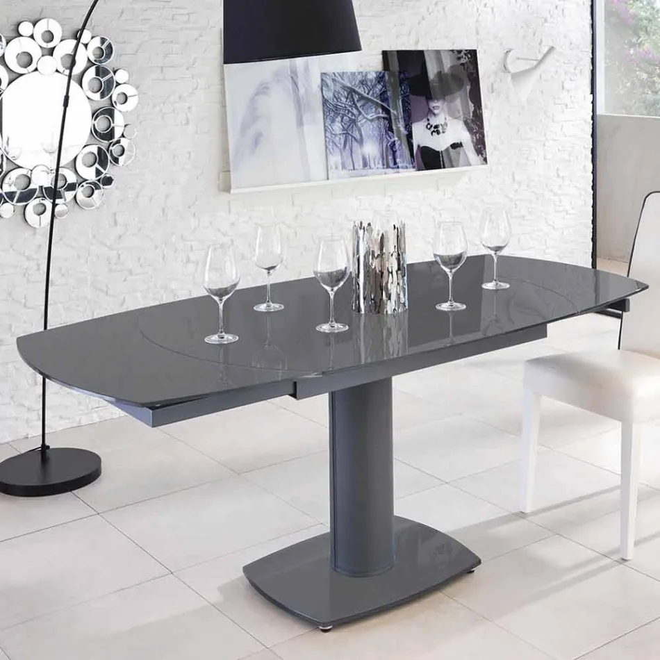 Mesa de comedor extensible de vidrio y símil piel, L120 / 180xP90cm, Lelia viadurini