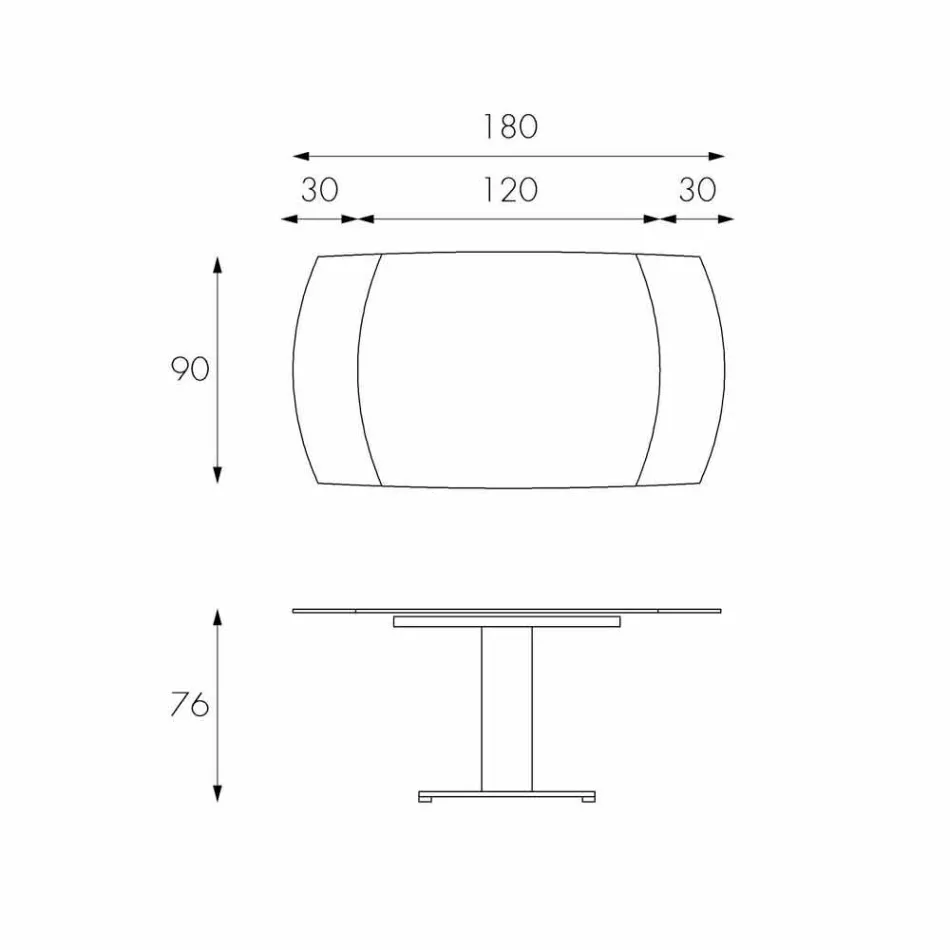 Mesa de comedor extensible de vidrio y símil piel, L120 / 180xP90cm, Lelia viadurini