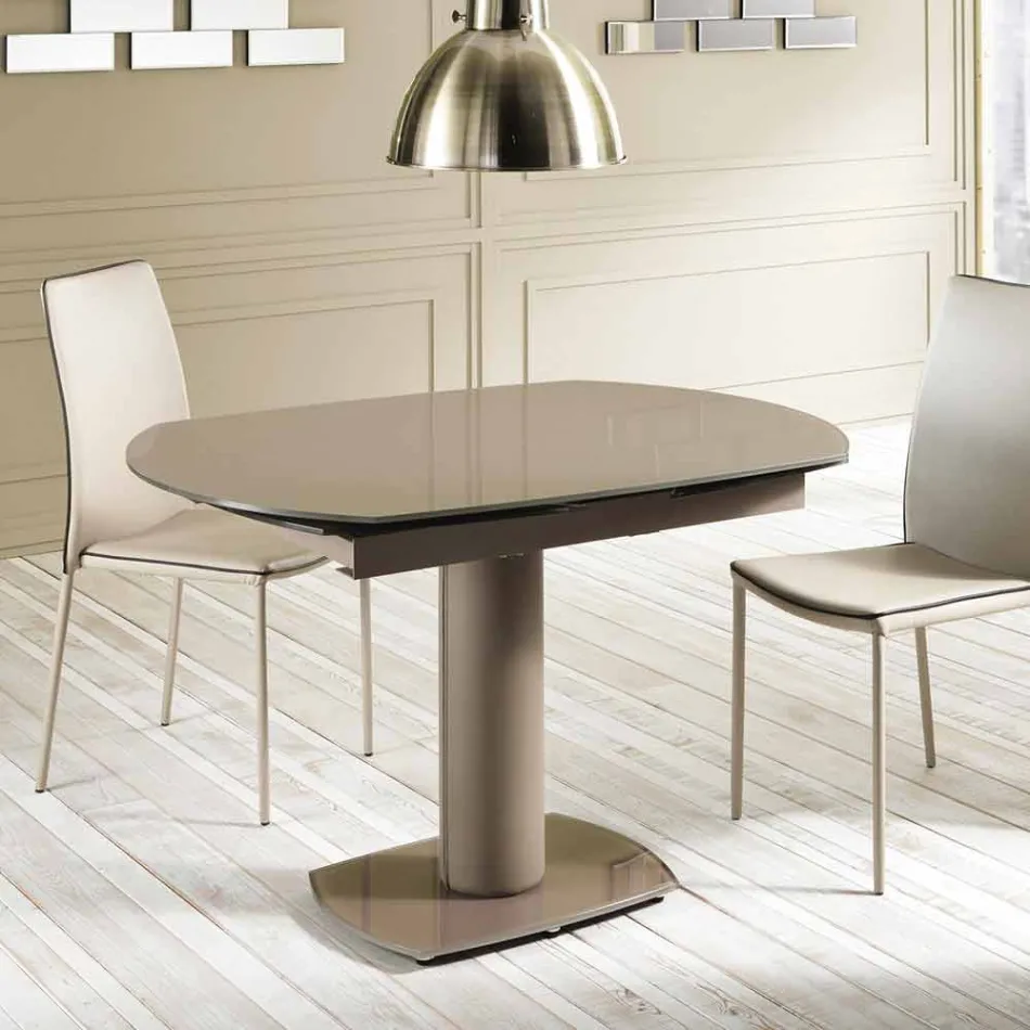 Mesa de comedor extensible de vidrio y símil piel, L120 / 180xP90cm, Lelia viadurini