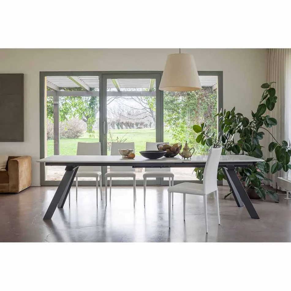 Mesa de comedor extensible con tapa de cerámica hasta 2,8 m Made in Italy - Paoluccio viadurini