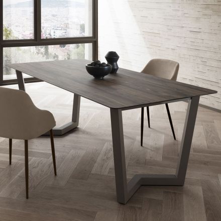 Mesa de Comedor Fija en Metal y Hpl Estratificado Made in Italy - Bastiano viadurini