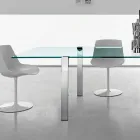 Mesa de comedor en vidrio transparente y metal varios colores 5 tamaños - Aschio viadurini