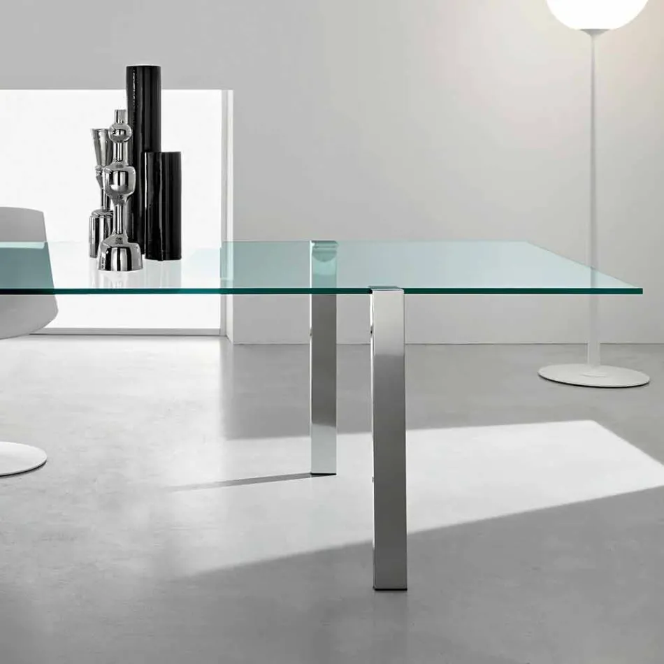 Mesa de comedor en vidrio transparente y metal varios colores 5 tamaños - Aschio viadurini