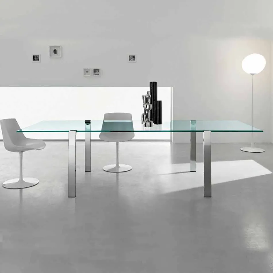 Mesa de comedor en vidrio transparente y metal varios colores 5 tamaños - Aschio viadurini