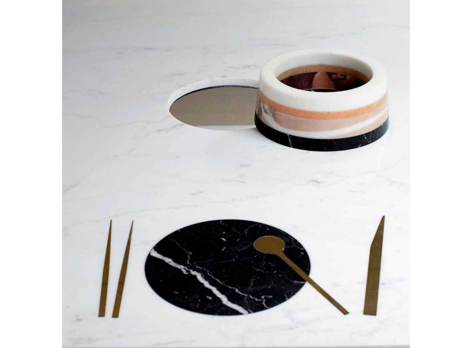 Mesa de comedor cuadrada con jarrón e incrustaciones de mármol 140 cm Luxury - Vesuvio viadurini