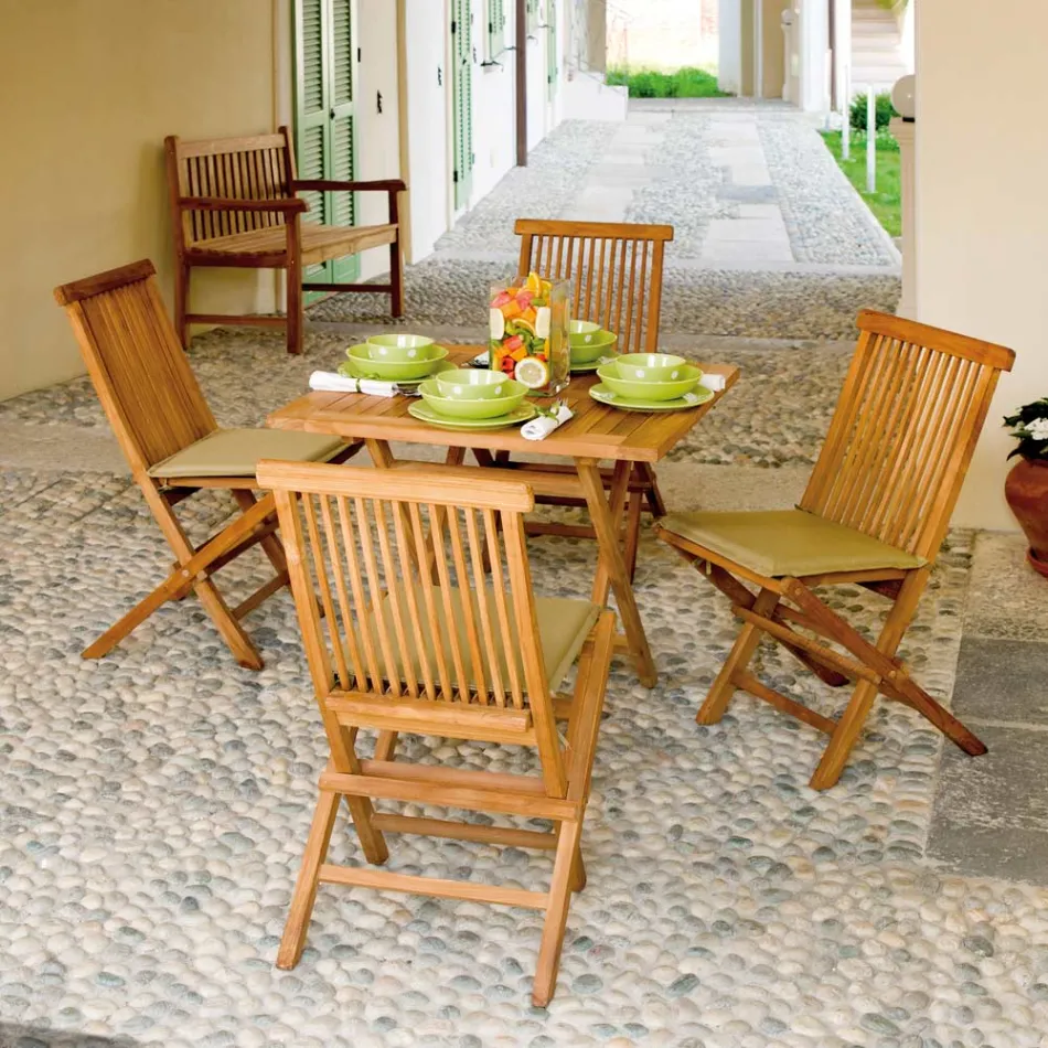 Mesa de Jardín Cuadrada 80x80 cm Fabricada en Teca - Amico viadurini