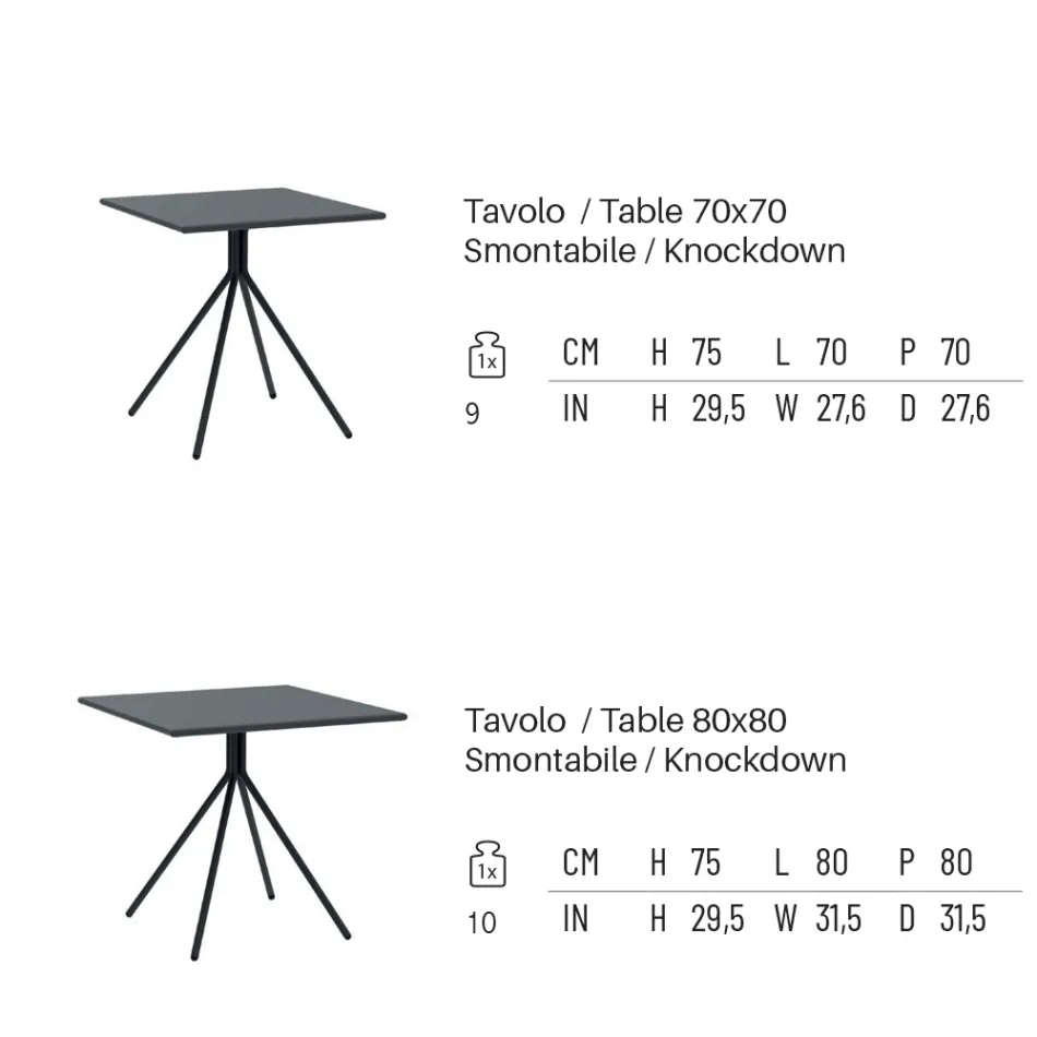 Mesa de exterior cuadrada en acero galvanizado Made in Italy - Ralph viadurini