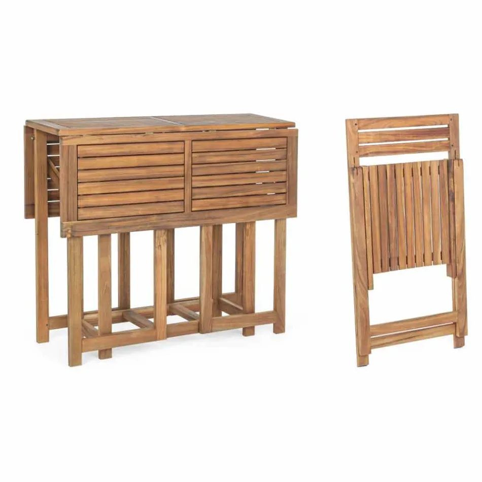 Mesa de exterior cuadrada en madera de acacia con 4 sillas plegables - Sage viadurini