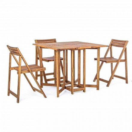 Mesa de exterior cuadrada en madera de acacia con 4 sillas plegables - Sage viadurini