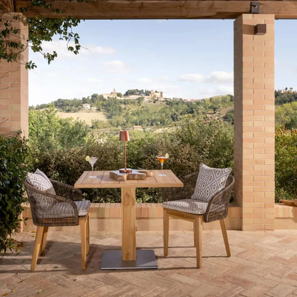 Mesa de exterior cuadrada de teca y metal - Marie viadurini