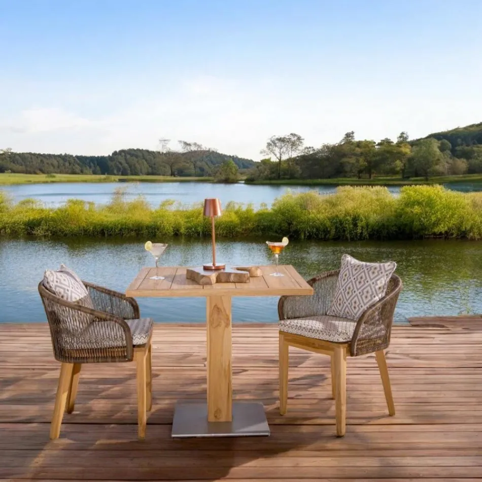 Mesa de exterior cuadrada de teca y metal - Marie viadurini