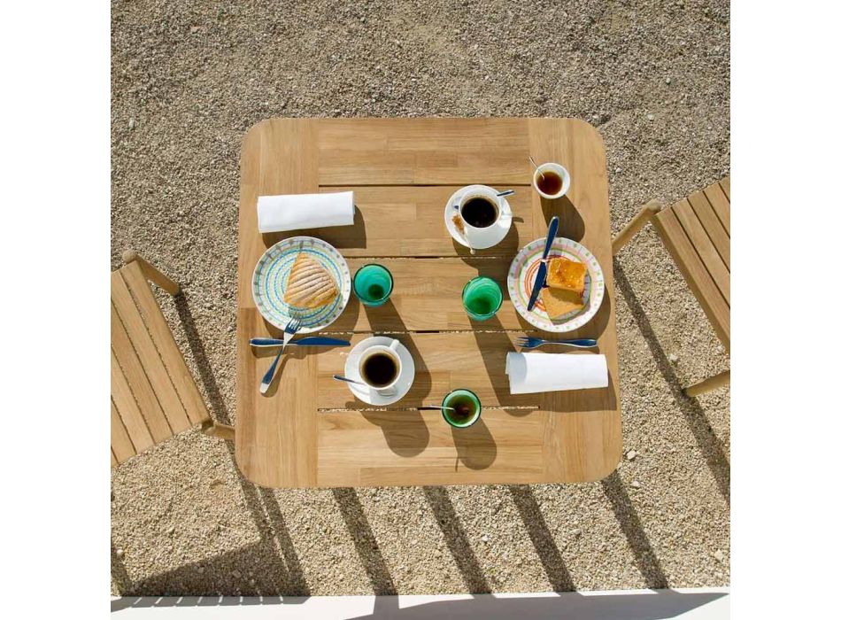 Mesa de jardín cuadrada en madera de teca Made in Italy - Liberato viadurini