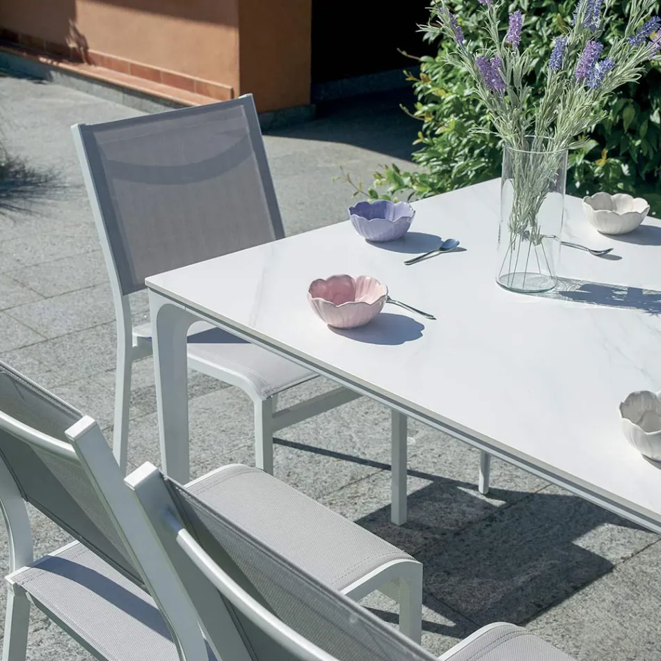 Mesa de jardín rectangular de aluminio y gres - Lunara viadurini