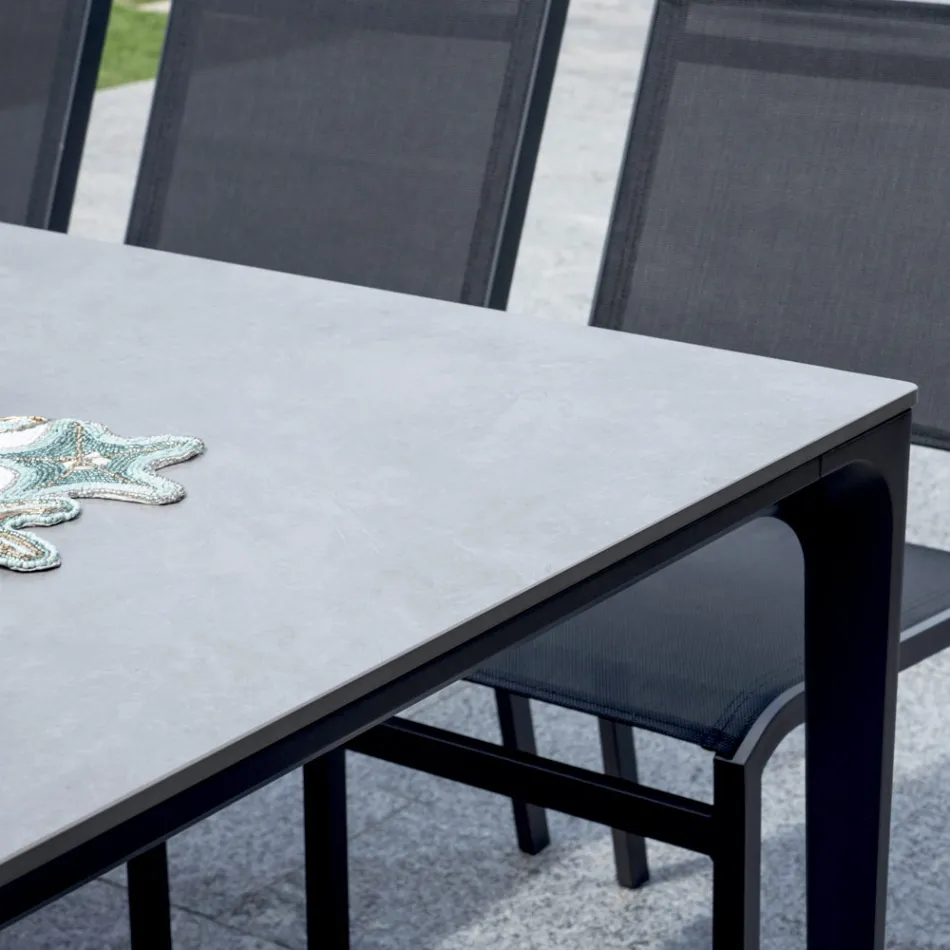 Mesa de jardín rectangular de aluminio y gres - Lunara viadurini