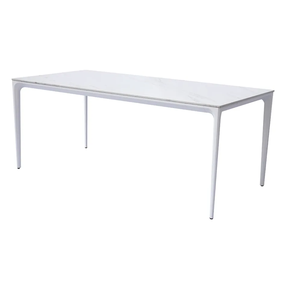 Mesa de jardín rectangular de aluminio y gres - Lunara viadurini