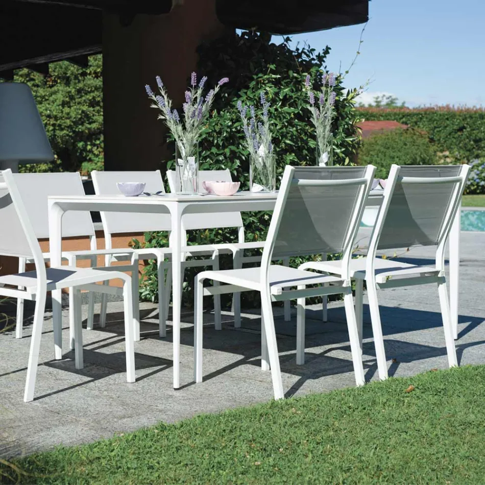 Mesa de jardín rectangular de aluminio y gres - Lunara viadurini