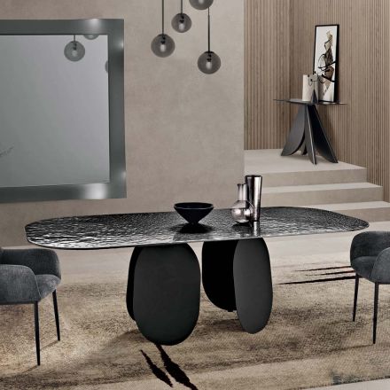 Mesa rectangular de cristal martillado con reverso plateado, fabricada en Italia - Almo viadurini