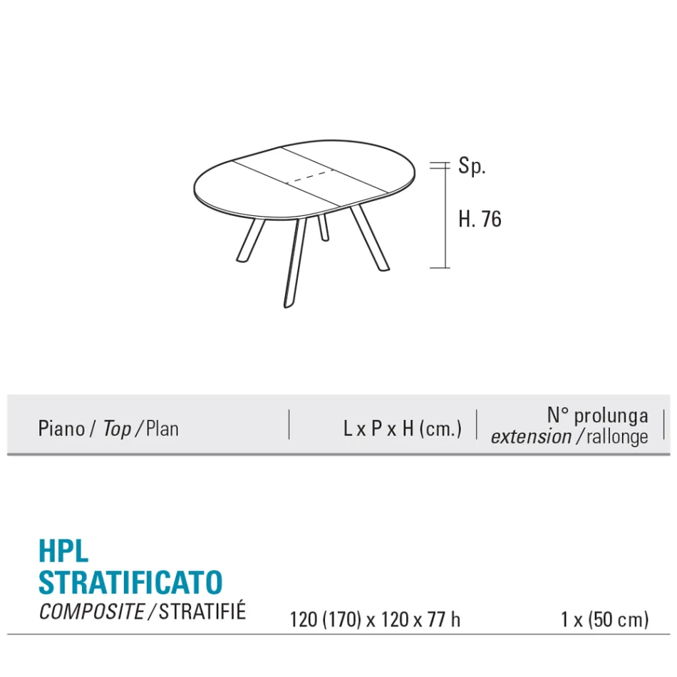 Mesa redonda extensible hasta 170 cm en HPL estratificado - Convivio viadurini