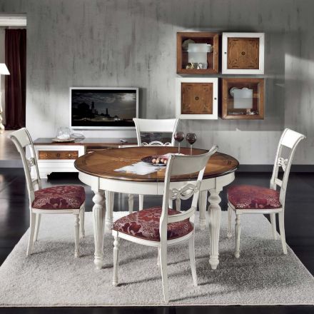Mesa redonda extensible con incrustaciones y 4 sillas Made in Italy - Alite viadurini