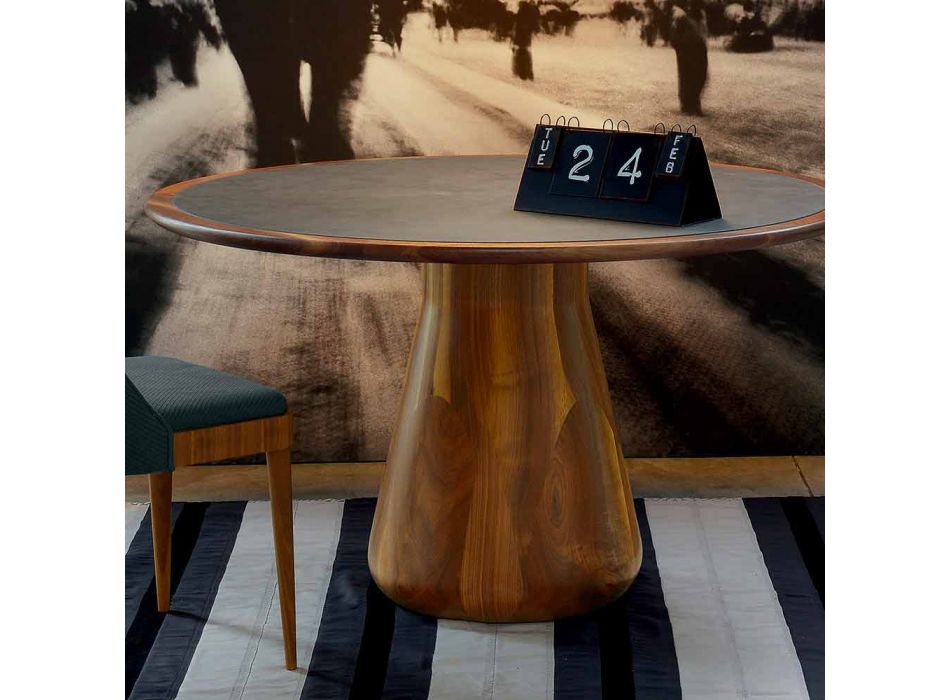 Mesa redonda con tapa de madera maciza de nogal, Carlo viadurini