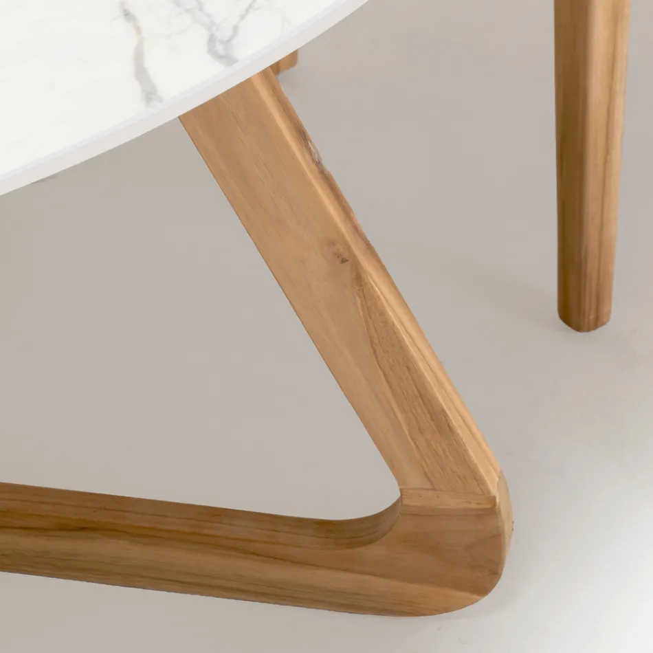 Mesa redonda de exterior en cerámica Calacatta Oro Made in Italy - Pegaso viadurini