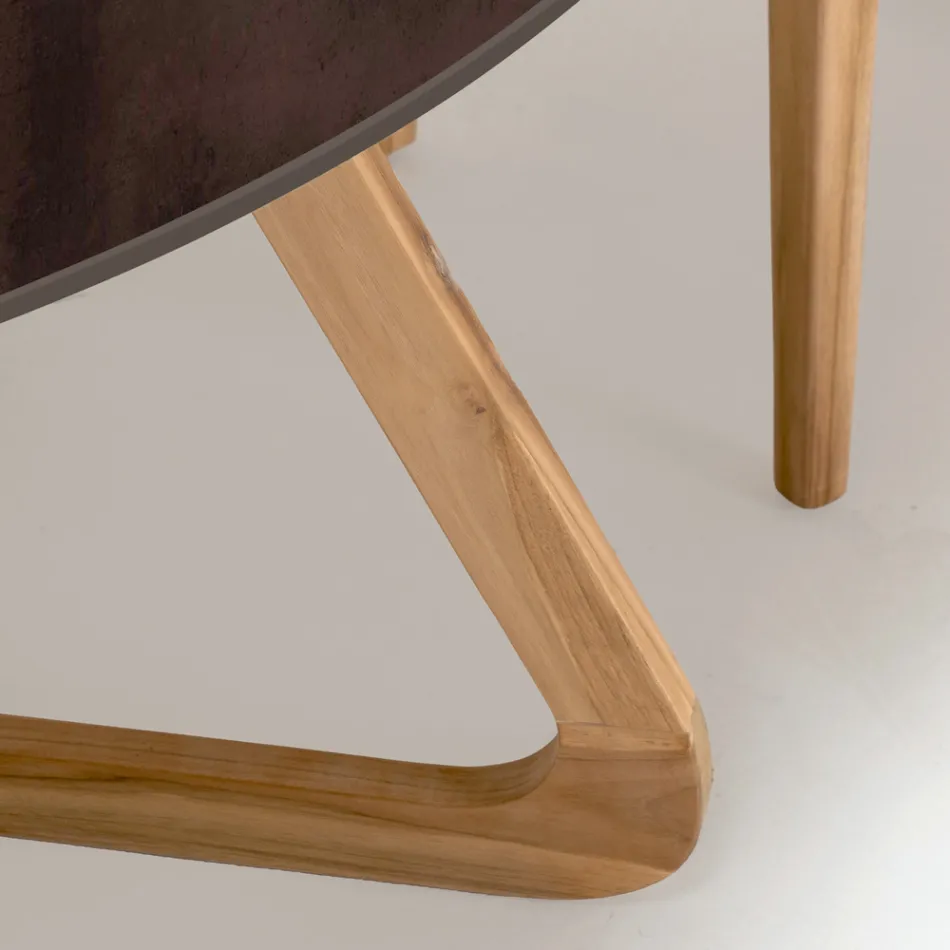 Mesa redonda de exterior en metal y cerámica corten Made in Italy - Pegaso viadurini