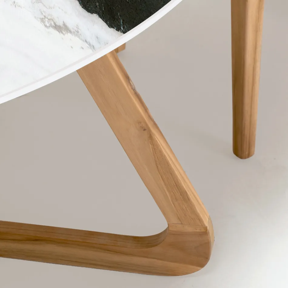 Mesa redonda de exterior de cerámica blanca Panda Made in Italy - Pegaso viadurini