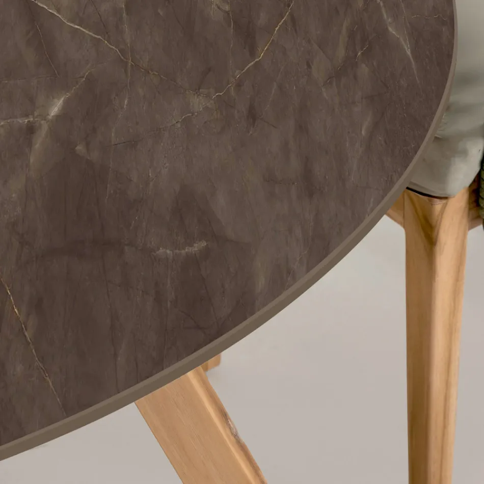 Mesa redonda de exterior de cerámica marrón Pulpis Made in Italy - Pegaso viadurini