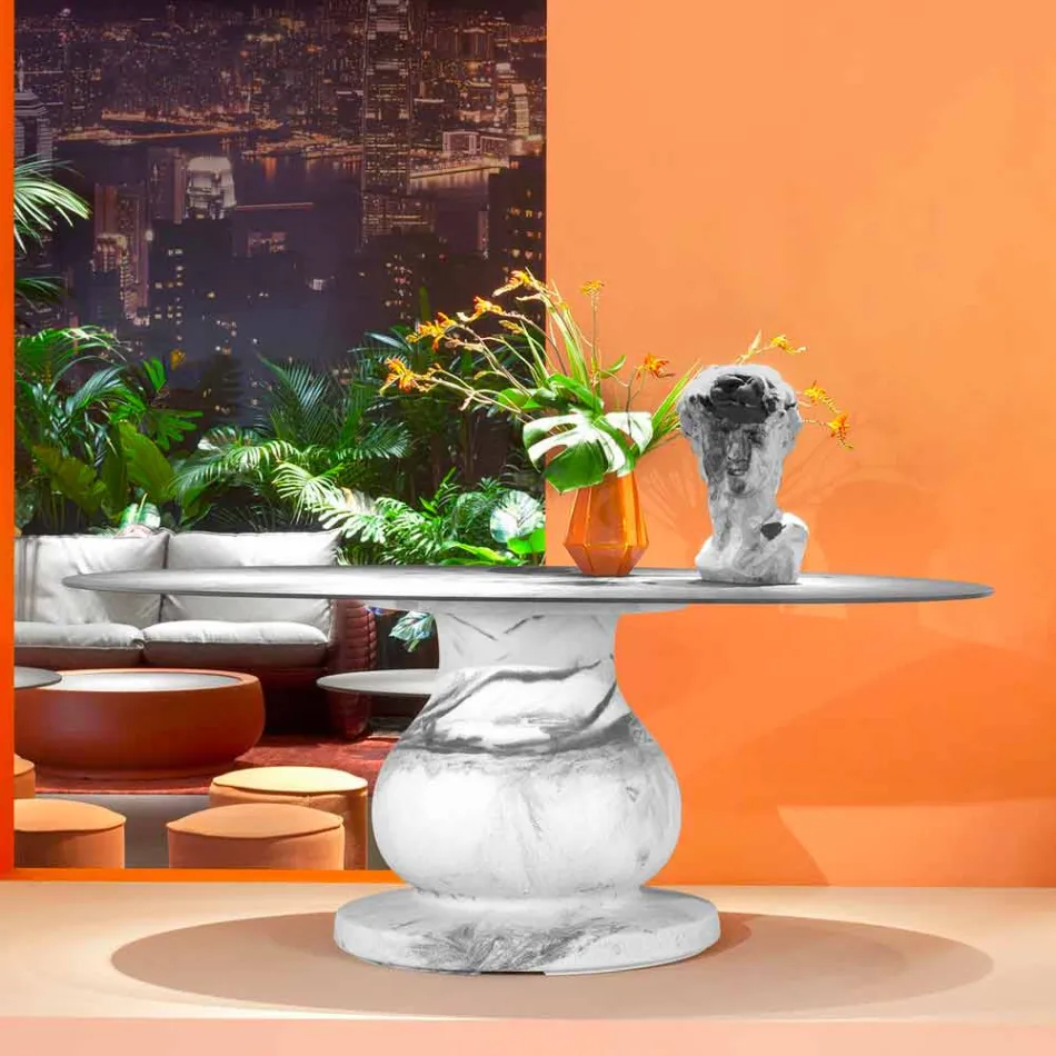 Mesa redonda de diseño clásico, Ø140 y tapa de HPL - Siglo XIX por Slide viadurini