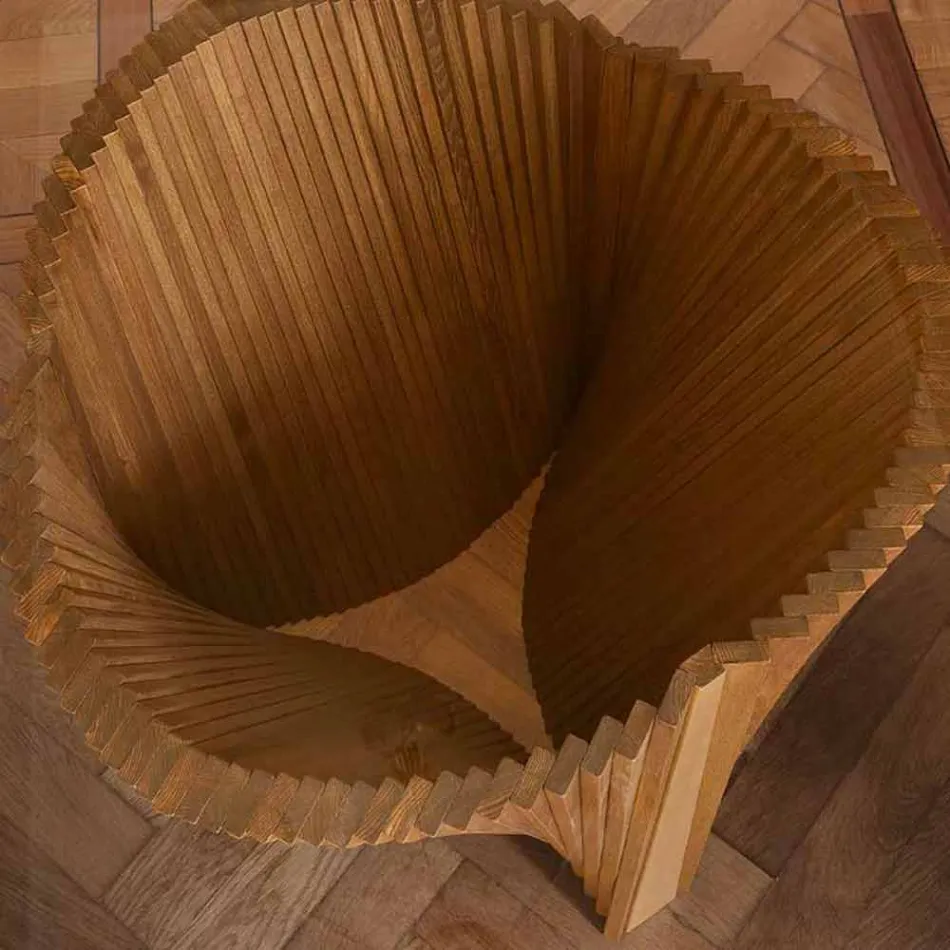 Mesa redonda de diseño en vidrio y fresno aceitado Made in Italy - Madame viadurini