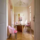 Mesa redonda de diseño en vidrio y fresno aceitado Made in Italy - Madame viadurini