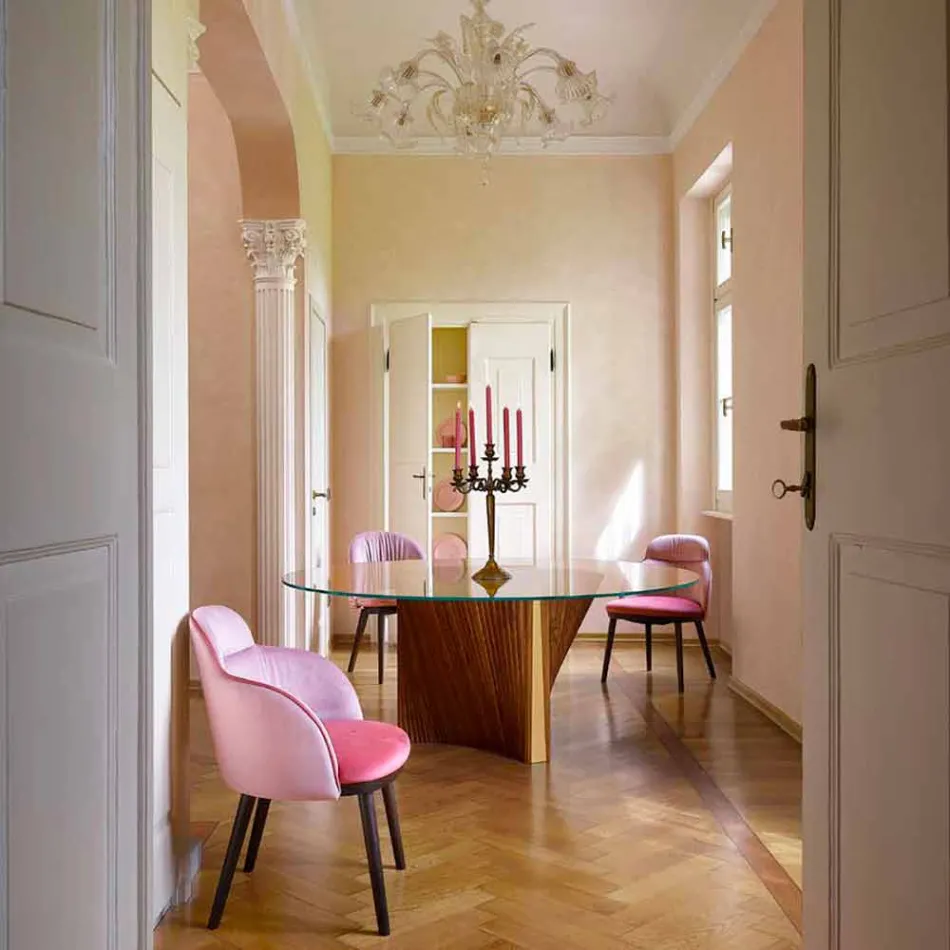 Mesa redonda de diseño en vidrio y fresno aceitado Made in Italy - Madame viadurini