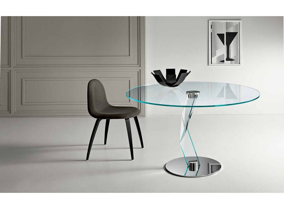 Mesa redonda de diseño moderno en vidrio extra claro hecho en Italia - Akka viadurini