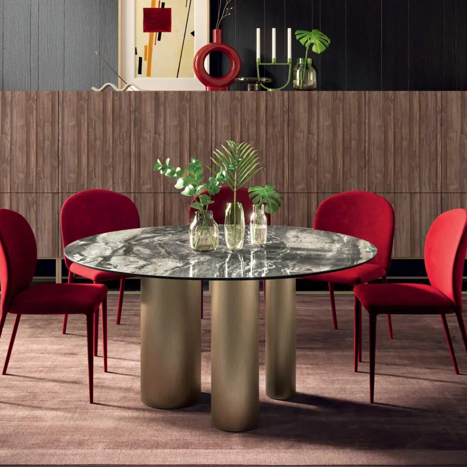 Mesa Redonda Fija con Tapa de Cerámica Made in Italy - Tijeras viadurini