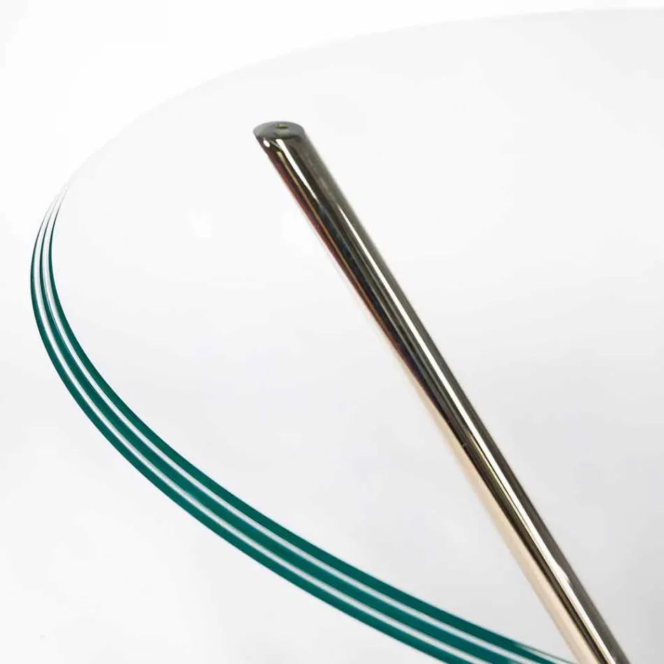 mesa redonda moderna con tapa de cristal y base de mármol Adele viadurini