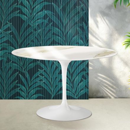 Mesa redonda Tulip de Saarinen, 74 cm de altura, en cerámica Florim Calacatta Gold Gloss - Scarlet viadurini