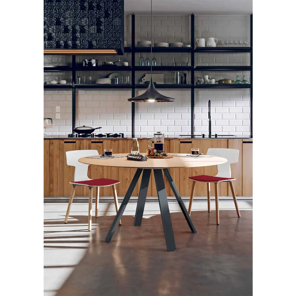 Mesa de comedor redonda de metal y MDF Made in Italy - Cornelius viadurini