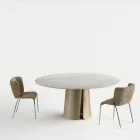 Mesa de comedor redonda con tablero de cerámica, fabricada en Italia - Caleido viadurini