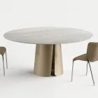 Mesa de comedor redonda con tablero de cerámica, fabricada en Italia - Caleido viadurini