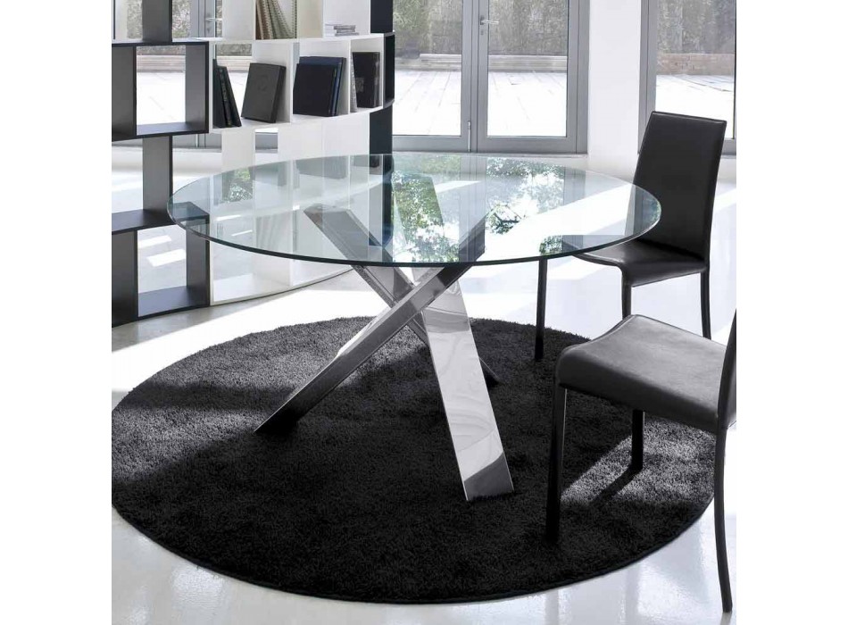 Mesa redonda de diseño d.130 con tapa de cristal realizada en Italia Cristal viadurini