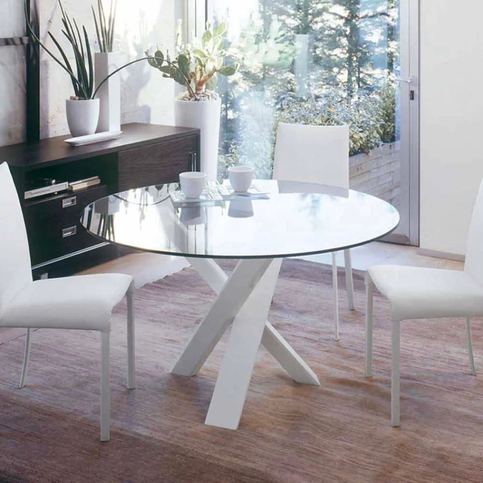 Mesa redonda de diseño d.160 con tapa de cristal fabricada en Italia Cristal viadurini