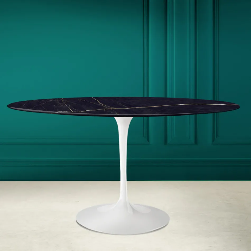 Mesa Tulip Eero Saarine H 73 Oval en Cerámica Noir Laurent Made in Italy - Escarlata viadurini
