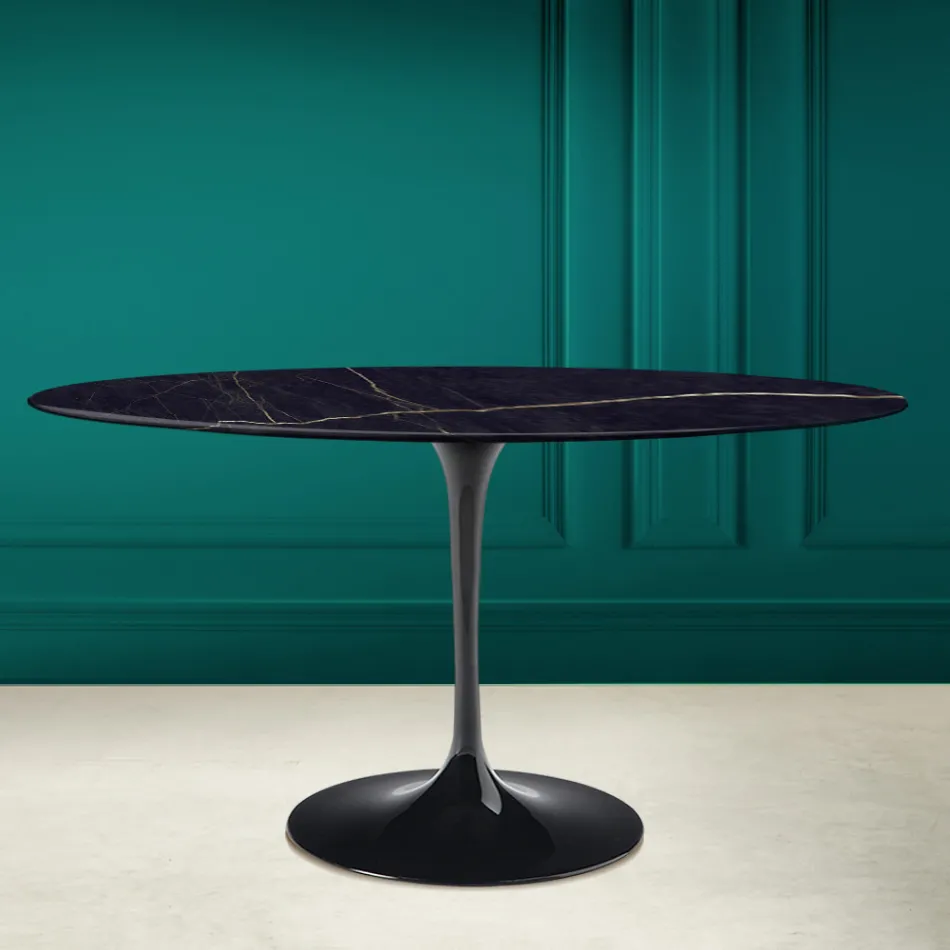 Mesa Tulip Eero Saarine H 73 Oval en Cerámica Noir Laurent Made in Italy - Escarlata viadurini