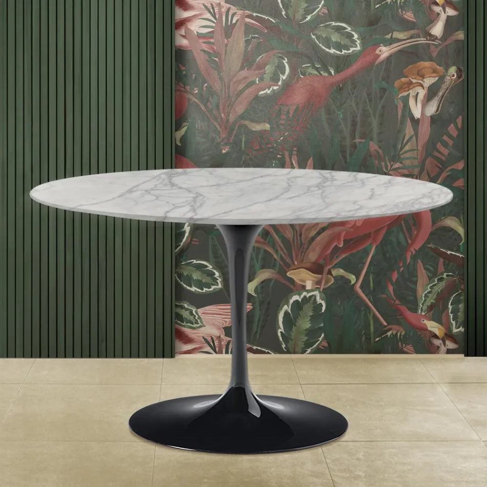 Eero Saarinen Mesa Tulip H 73 con Tapa Redonda en Mármol Statuarietto Carrara viadurini