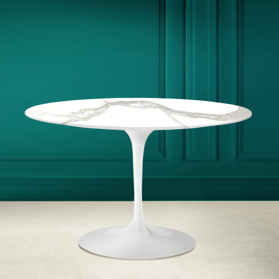 Mesa Tulip Eero Saarinen H 73 en Calacatta Michelangelo Made in Italy - Escarlata viadurini